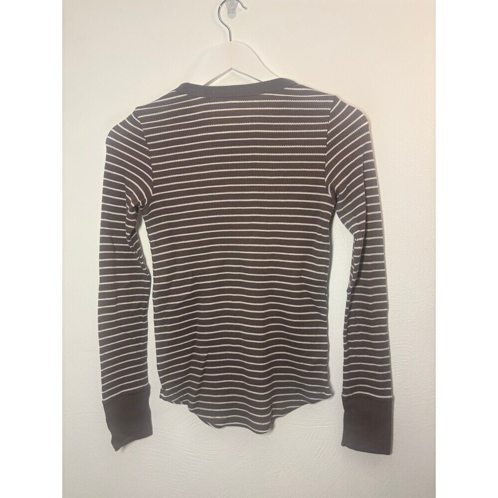 Aerie Ribbed Brown & White Stripe Crew Neck Long Sleeve Shirt Size Small - Picture 2 of 5